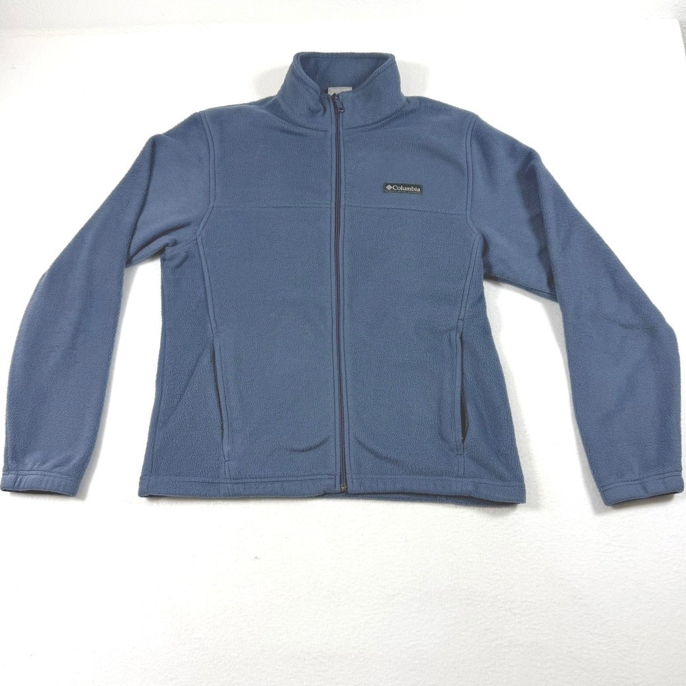 Columbia Womens Blue Full Zip Fleece Jacket Mock Neck Size Medium Hiking Outdoor